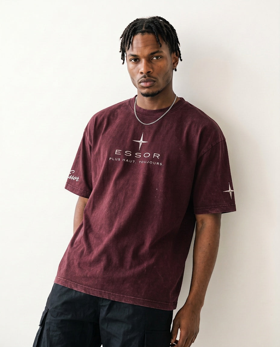 T-Shirt «Script», Bordeaux, Herren-Model, von vorne