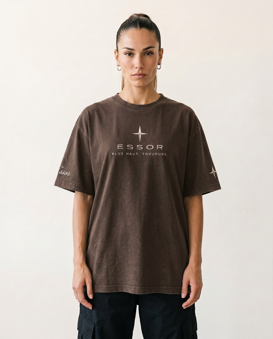 T-Shirt «Script», Taupe, Damen-Model, von vorne