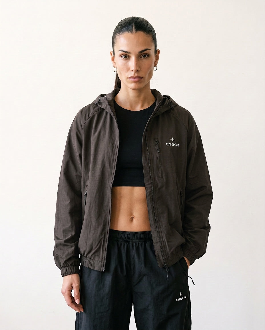 Trainingsjacke «Élan», Dunkelgrau, Damen-Model, von vorne