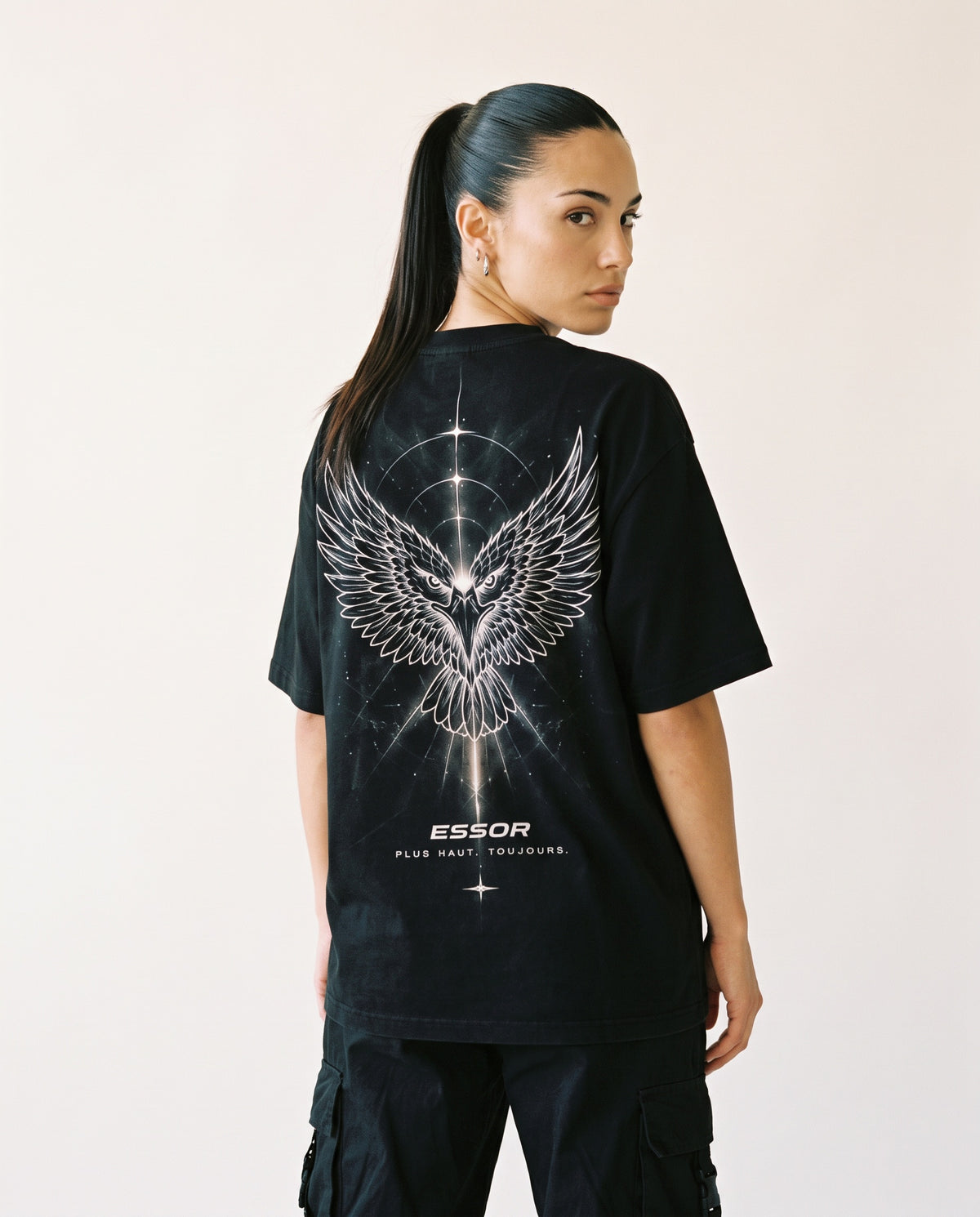 T-Shirt «Envol», Schwarz, Damen-Model, von hinten