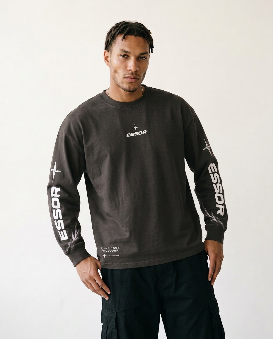 Langarmshirt «Envol», Dunkelgrau, Herren-Model, von vorne