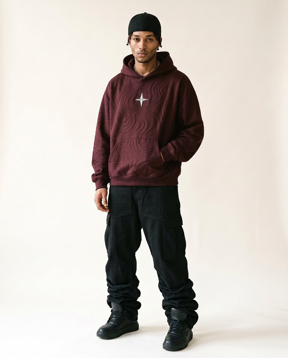 Kapuzenpullover «360° Lifestyle», Bordeaux, Herren-Model, von vorne