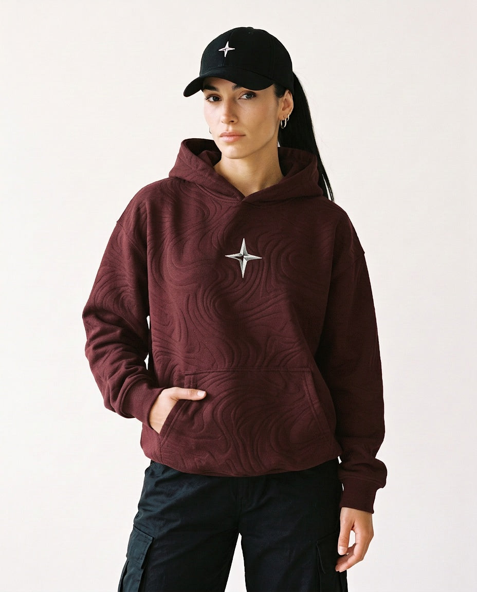 Kapuzenpullover «360° Lifestyle», Bordeaux, Damen-Model, von vorne