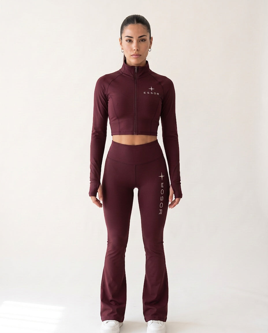 Kurze Zip-Jacke «Étoile», Bordeaux, Damen-Model, von vorne