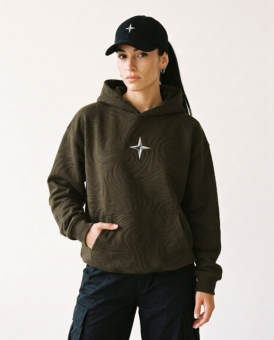 Kapuzenpullover «360° Lifestyle», Olivgrün, Damen-Model, von vorne