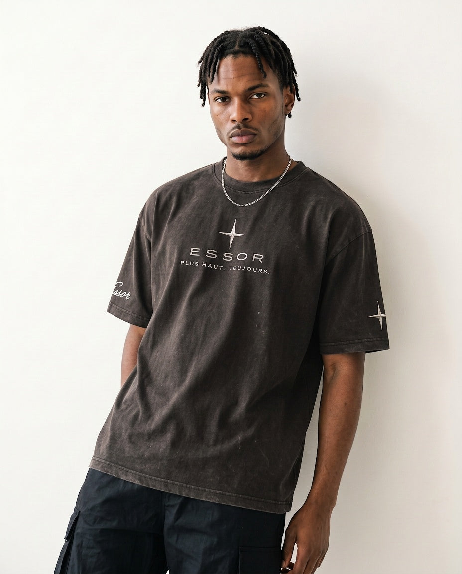 T-Shirt «Script», Dunkelgrau, Herren-Model, von vorne