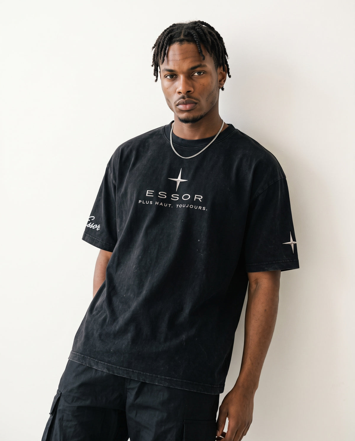 T-Shirt «Script», Schwarz, Herren-Model, von vorne