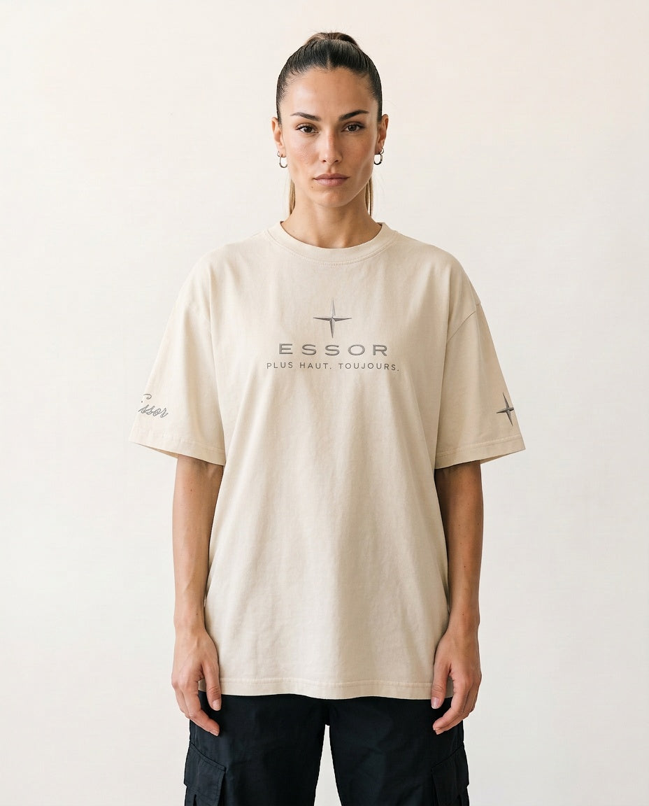 T-Shirt «Script», Naturweiss, Damen-Model, von vorne