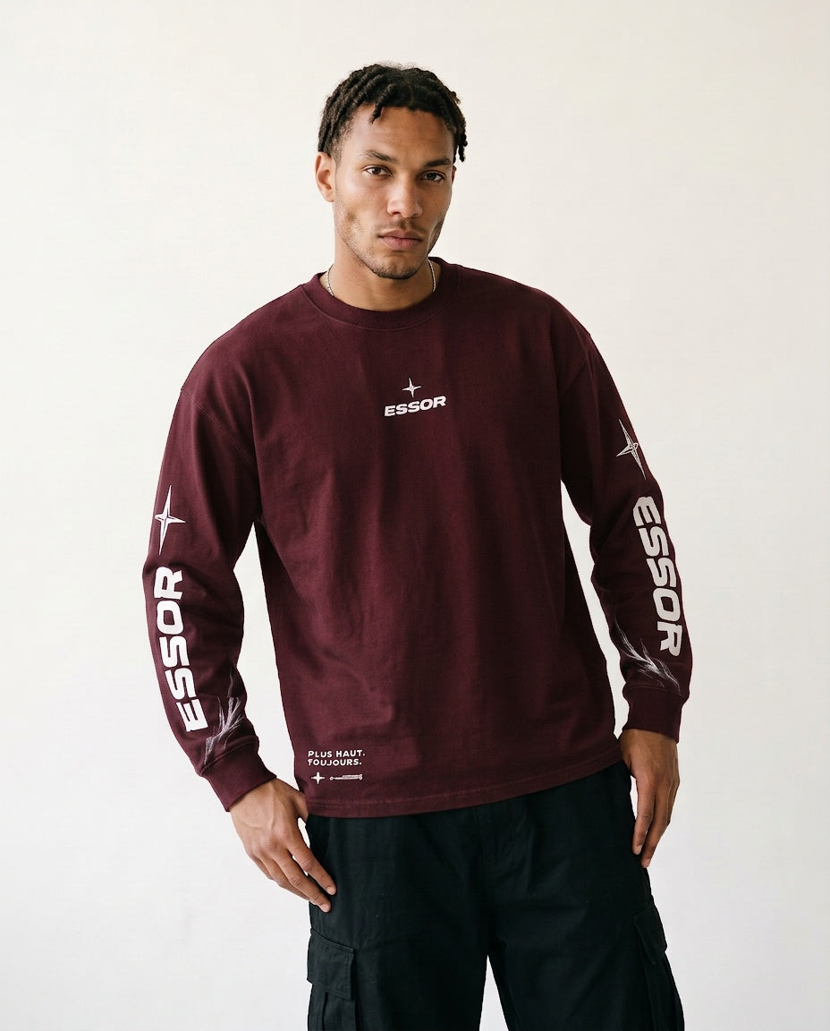 Langarmshirt «Envol», Bordeaux, Herren-Model, von vorne