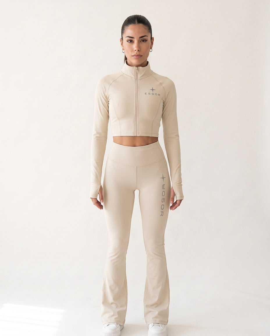 Kurze Zip-Jacke «Étoile», Naturweiss, Damen-Model, von vorne