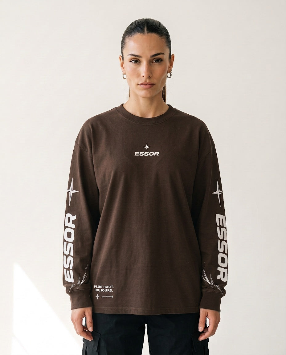 Langarmshirt «Envol», Taupe, Damen-Model, von vorne