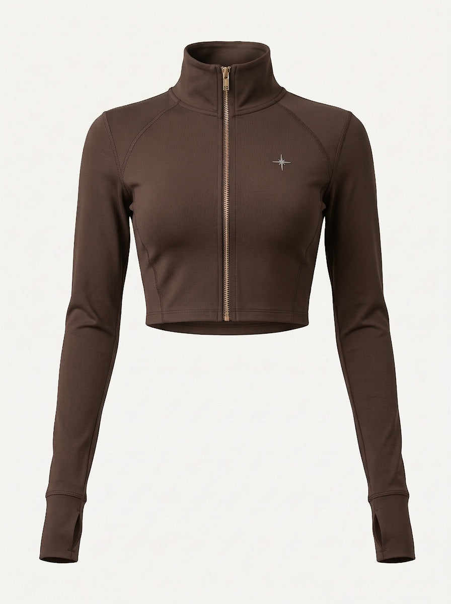 Stehkragen-Top «Élégance», Taupe, Produktbild