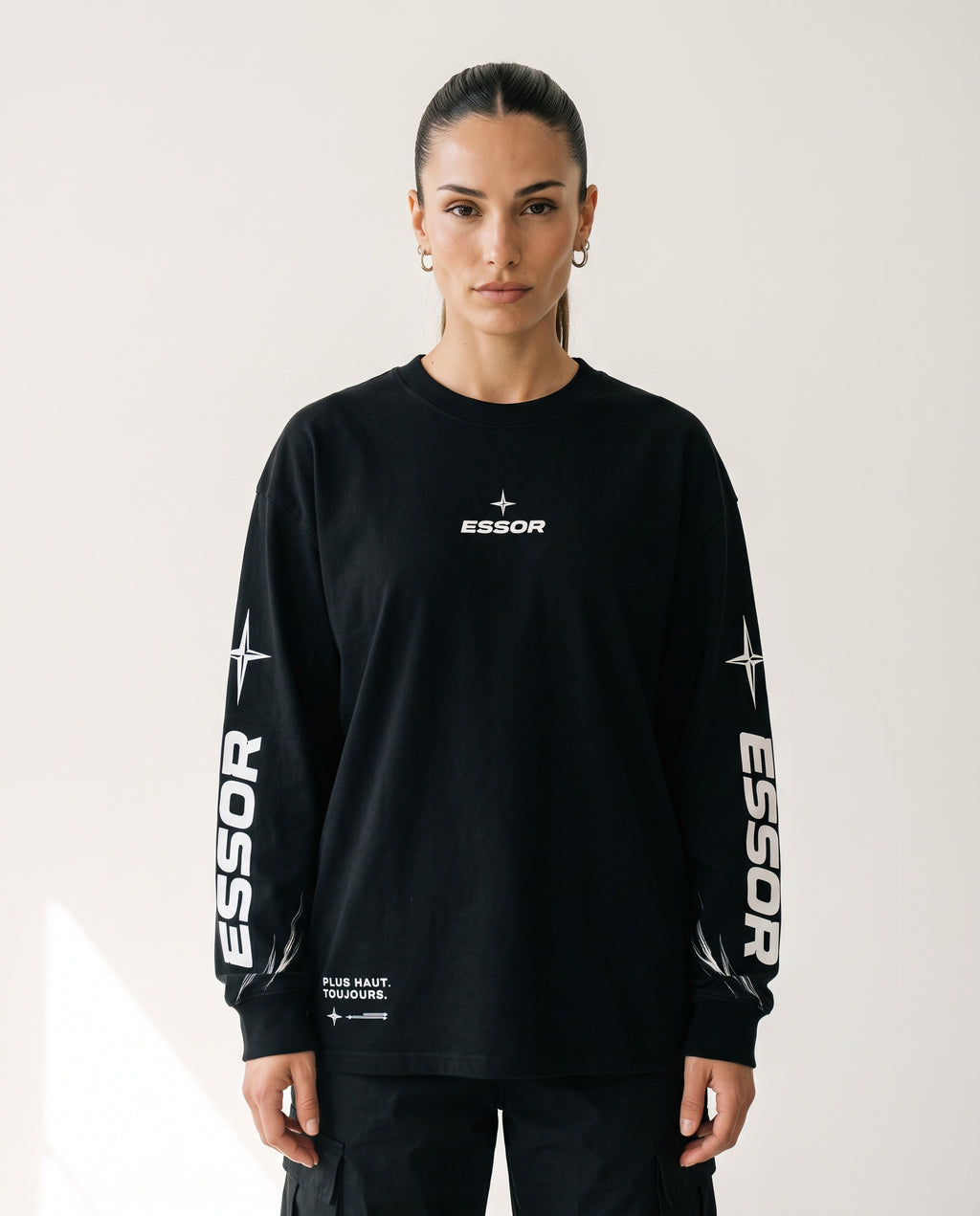 Langarmshirt «Envol», Schwarz, Damen-Model, von vorne