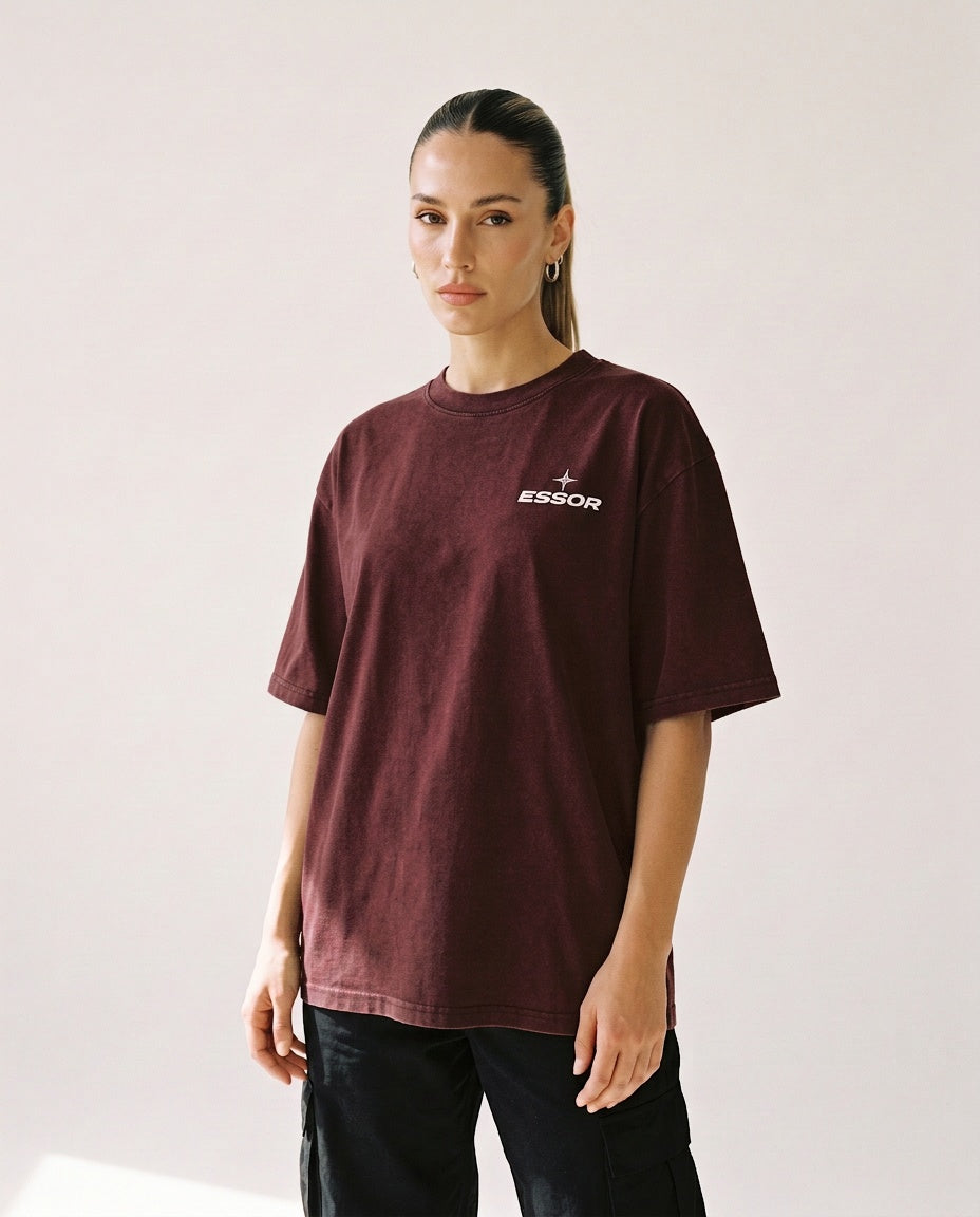 T-Shirt «Envol», Bordeaux, Damen-Model, von vorne