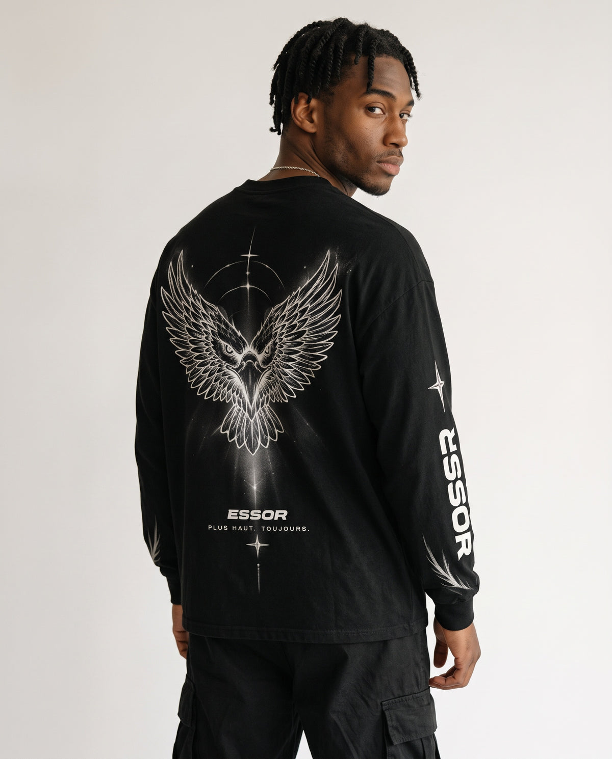 Langarmshirt «Envol», Schwarz, Herren-Model, von hinten
