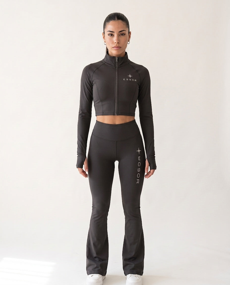 Kurze Zip-Jacke «Étoile», Dunkelgrau, Damen-Model, von vorne