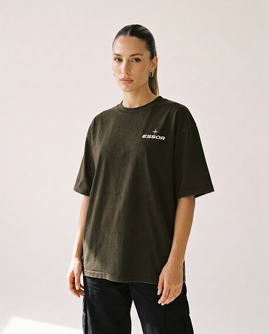 T-Shirt «Envol», Olivgrün, Damen-Model, von vorne