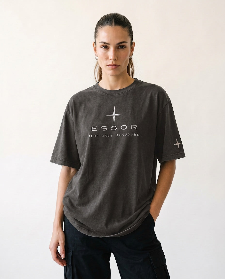 T-Shirt «Globe», Dunkelgrau, Damen-Model, von vorne