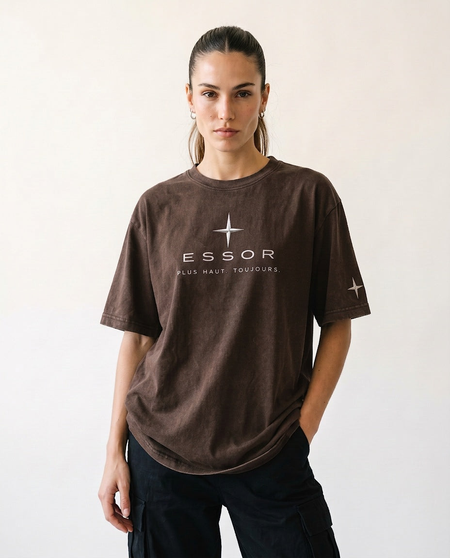 T-Shirt «Globe», Taupe, Damen-Model, von vorne