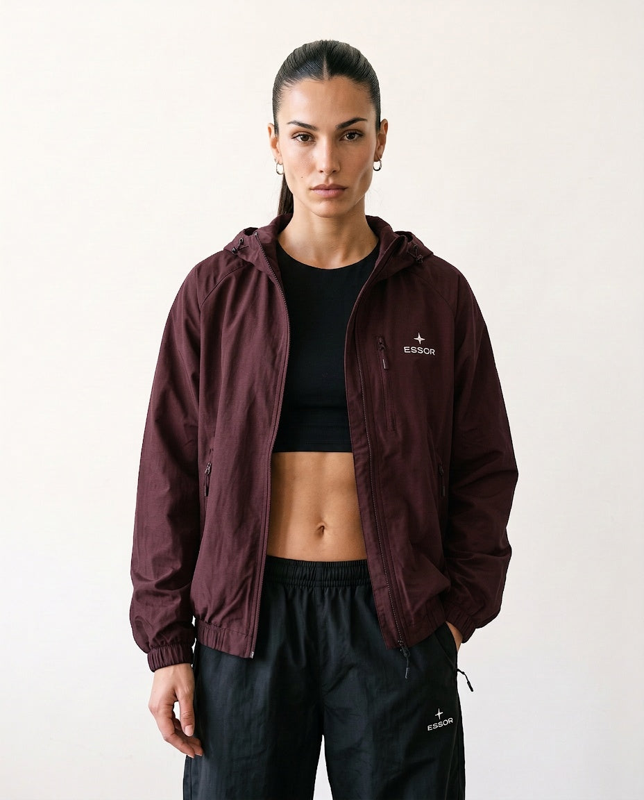 Trainingsjacke «Élan», Bordeaux, Damen-Model, von vorne