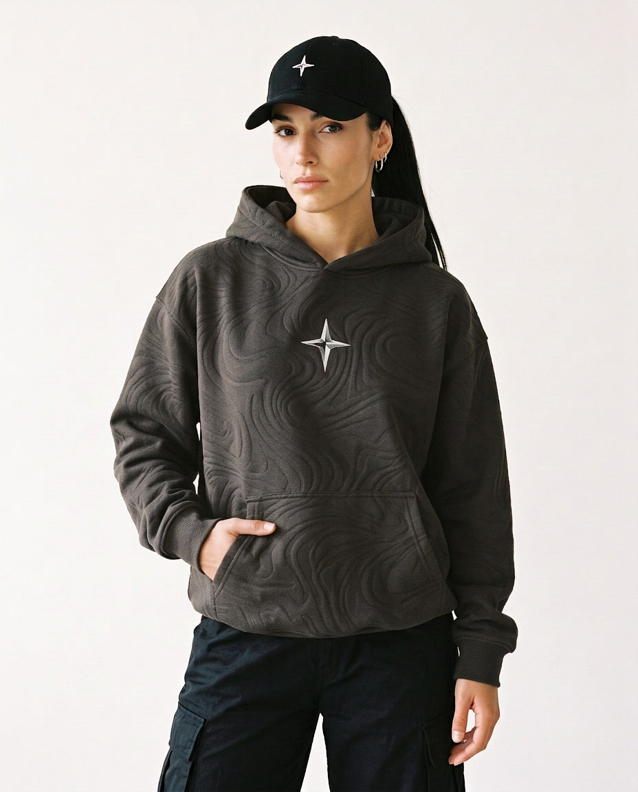 Kapuzenpullover «360° Lifestyle», Dunkelgrau, Damen-Model, von vorne