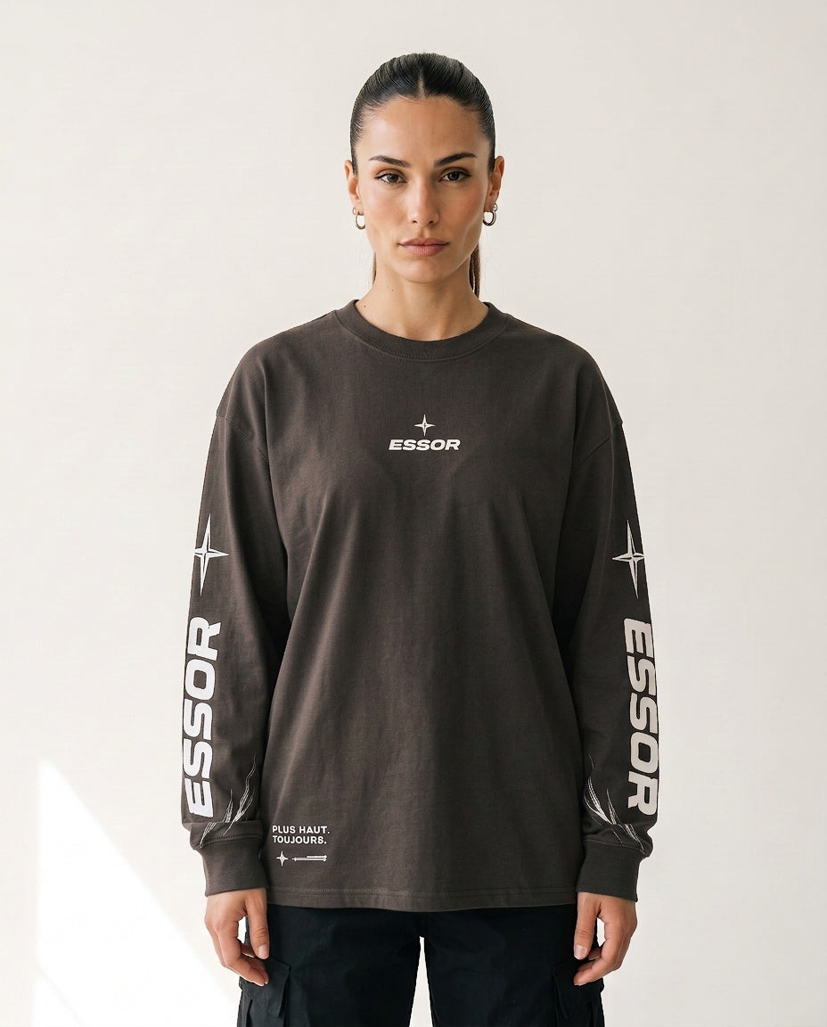 Langarmshirt «Envol», Dunkelgrau, Damen-Model, von vorne