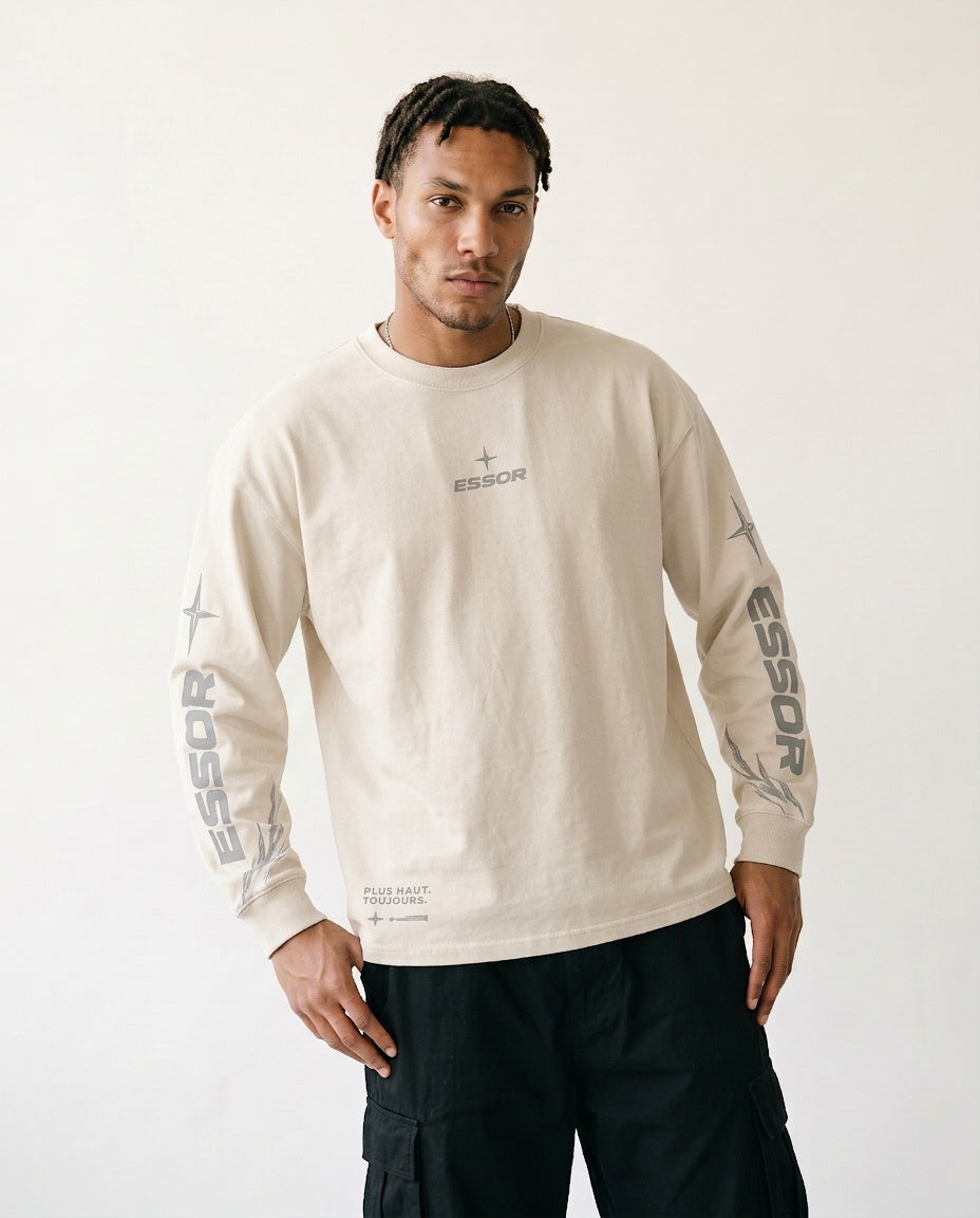 Langarmshirt «Envol», Naturweiss, Herren-Model, von vorne
